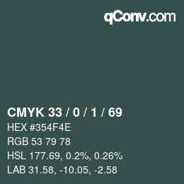 Color code: CMYK 33 / 0 / 1 / 69 | qconv.com