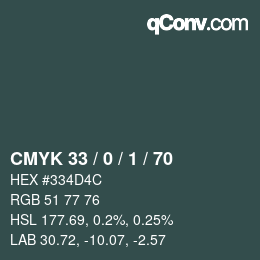 Color code: CMYK 33 / 0 / 1 / 70 | qconv.com