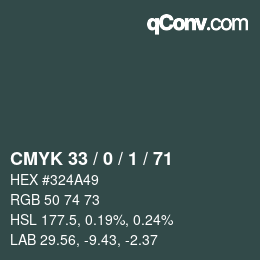 Color code: CMYK 33 / 0 / 1 / 71 | qconv.com