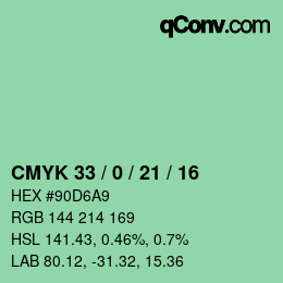 カラーコード: CMYK 33 / 0 / 21 / 16 | qconv.com