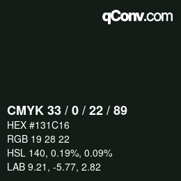 Color code: CMYK 33 / 0 / 22 / 89 | qconv.com