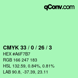 Color code: CMYK 33 / 0 / 26 / 3 | qconv.com