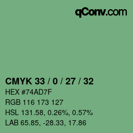 カラーコード: CMYK 33 / 0 / 27 / 32 | qconv.com