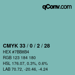 Color code: CMYK 33 / 0 / 2 / 28 | qconv.com