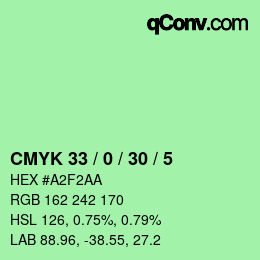 颜色代码: CMYK 33 / 0 / 30 / 5 | qconv.com