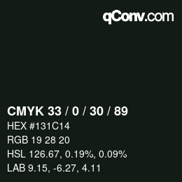 Color code: CMYK 33 / 0 / 30 / 89 | qconv.com