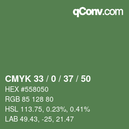 Farbcode: CMYK 33 / 0 / 37 / 50 | qconv.com