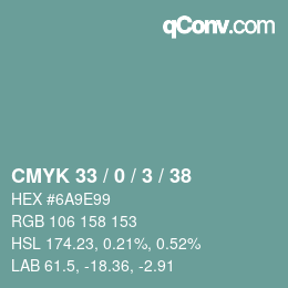 Color code: CMYK 33 / 0 / 3 / 38 | qconv.com