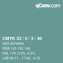 颜色代码: CMYK 33 / 0 / 3 / 40 | qconv.com