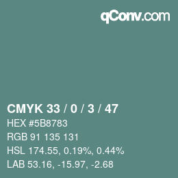 Farbcode: CMYK 33 / 0 / 3 / 47 | qconv.com