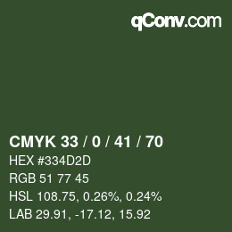Color code: CMYK 33 / 0 / 41 / 70 | qconv.com