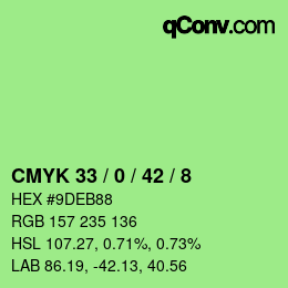 カラーコード: CMYK 33 / 0 / 42 / 8 | qconv.com