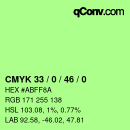 Color code: CMYK 33 / 0 / 46 / 0 | qconv.com