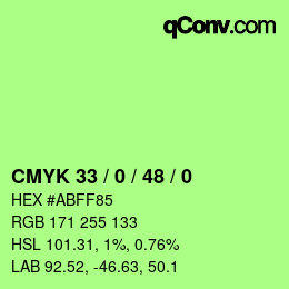 カラーコード: CMYK 33 / 0 / 48 / 0 | qconv.com