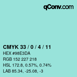 Color code: CMYK 33 / 0 / 4 / 11 | qconv.com