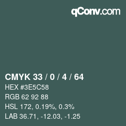 Farbcode: CMYK 33 / 0 / 4 / 64 | qconv.com