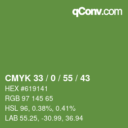 Color code: CMYK 33 / 0 / 55 / 43 | qconv.com