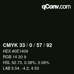 Farbcode: CMYK 33 / 0 / 57 / 92 | qconv.com