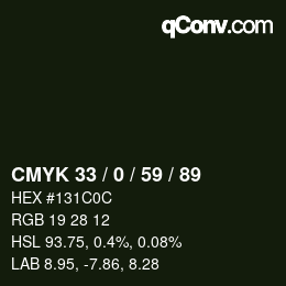 Color code: CMYK 33 / 0 / 59 / 89 | qconv.com