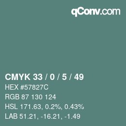 Farbcode: CMYK 33 / 0 / 5 / 49 | qconv.com