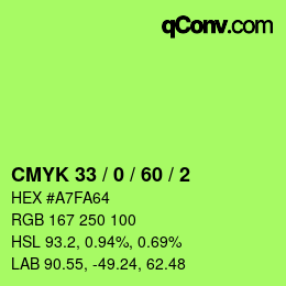 Color code: CMYK 33 / 0 / 60 / 2 | qconv.com