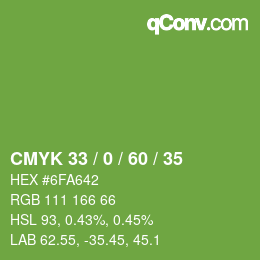Color code: CMYK 33 / 0 / 60 / 35 | qconv.com
