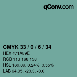 Color code: CMYK 33 / 0 / 6 / 34 | qconv.com