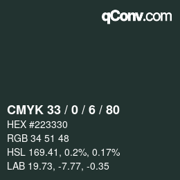 Farbcode: CMYK 33 / 0 / 6 / 80 | qconv.com