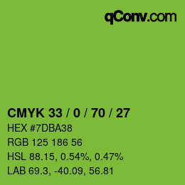 カラーコード: CMYK 33 / 0 / 70 / 27 | qconv.com
