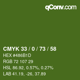 カラーコード: CMYK 33 / 0 / 73 / 58 | qconv.com
