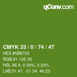 Color code: CMYK 33 / 0 / 74 / 47 | qconv.com