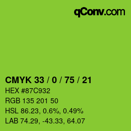 Color code: CMYK 33 / 0 / 75 / 21 | qconv.com