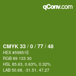 カラーコード: CMYK 33 / 0 / 77 / 48 | qconv.com