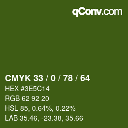 Color code: CMYK 33 / 0 / 78 / 64 | qconv.com