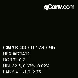 Color code: CMYK 33 / 0 / 78 / 96 | qconv.com