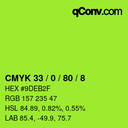 颜色代码: CMYK 33 / 0 / 80 / 8 | qconv.com
