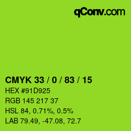 カラーコード: CMYK 33 / 0 / 83 / 15 | qconv.com