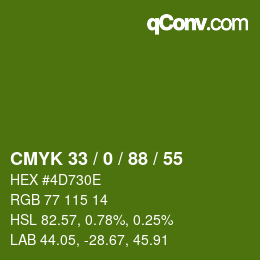 颜色代码: CMYK 33 / 0 / 88 / 55 | qconv.com