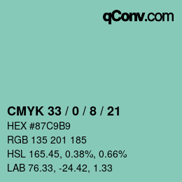 カラーコード: CMYK 33 / 0 / 8 / 21 | qconv.com