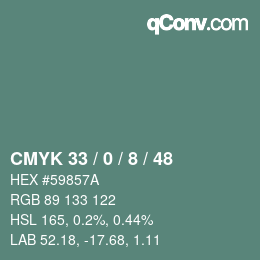 Farbcode: CMYK 33 / 0 / 8 / 48 | qconv.com