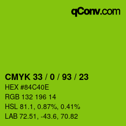 Farbcode: CMYK 33 / 0 / 93 / 23 | qconv.com