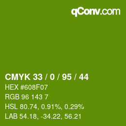 Color code: CMYK 33 / 0 / 95 / 44 | qconv.com
