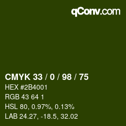 Color code: CMYK 33 / 0 / 98 / 75 | qconv.com