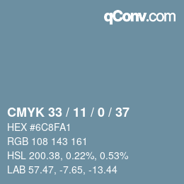 カラーコード: CMYK 33 / 11 / 0 / 37 | qconv.com