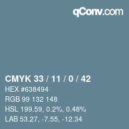Farbcode: CMYK 33 / 11 / 0 / 42 | qconv.com