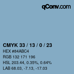 颜色代码: CMYK 33 / 13 / 0 / 23 | qconv.com
