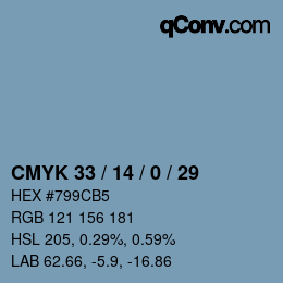 カラーコード: CMYK 33 / 14 / 0 / 29 | qconv.com