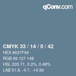 Color code: CMYK 33 / 14 / 0 / 42 | qconv.com