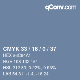 颜色代码: CMYK 33 / 18 / 0 / 37 | qconv.com