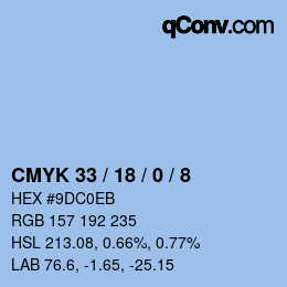 カラーコード: CMYK 33 / 18 / 0 / 8 | qconv.com